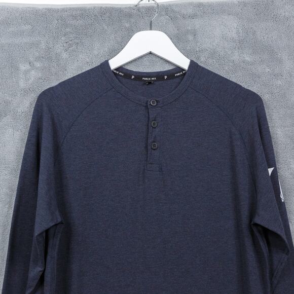 PUBLIC REC Pima Cotton Crew Neck Go To Henley Long Sleeve Gray Logo Mens Sz M - Picture 2 of 9